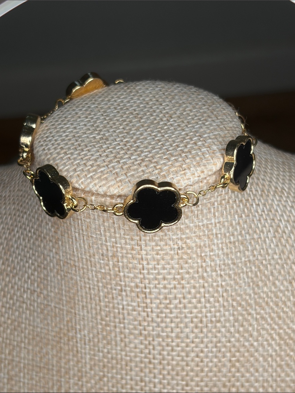 Gold & Black Clover Link Bracelet - Women Jewelry